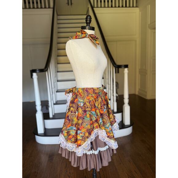 One Size Vintage Thanksgiving 3-Piece Set Apron Skirt Novelty OOAK Costume Brown - Picture 6 of 13